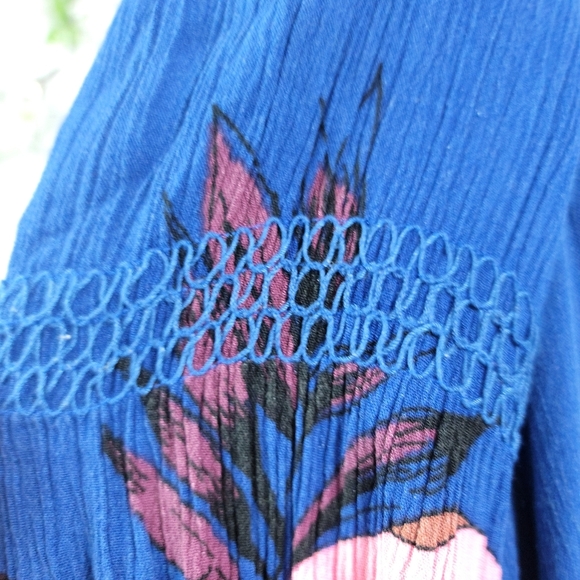 FREE PEOPLE ELECTRIC ORCHARD BLUE BOHEMIAN VIBES LONG SLEEVE MINI TUNIC DRESS - Picture 16 of 16